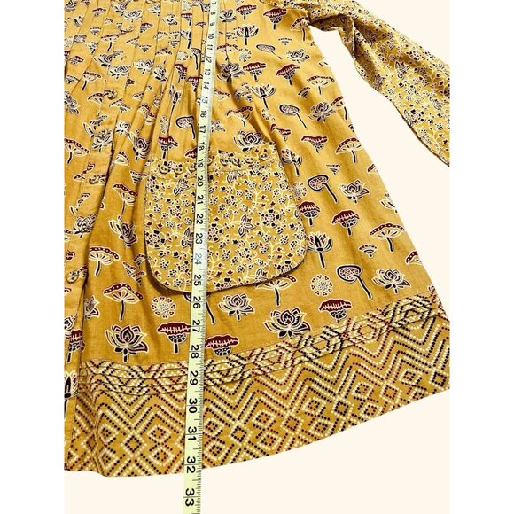 APRIL CORNELL Dress Small Golden Fields Artist Smock 100% Cotton Pockets Yellow - Picture 9 of 9